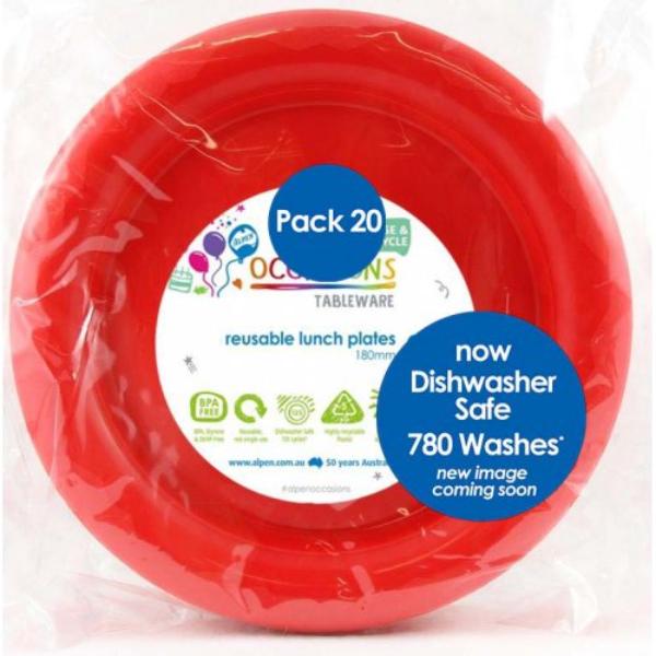 20 Pack Red Reusable Lunch Plates - 18cm