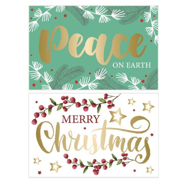 Christmas Botanical Design With Metallic Gold Text Greeting Cards - 1cm x 17.5cm
