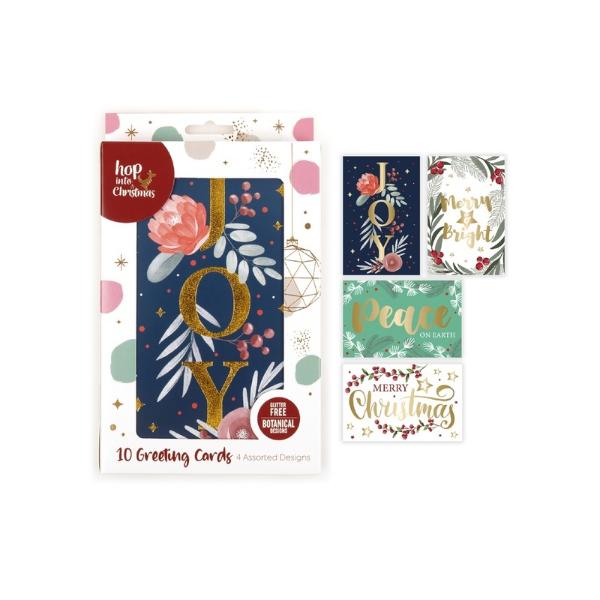 Christmas Botanical Design With Metallic Gold Text Greeting Cards - 1cm x 17.5cm