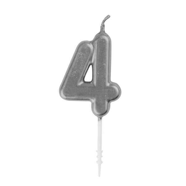 Mini Silver Numeral 4 Pick Candle - 8cm