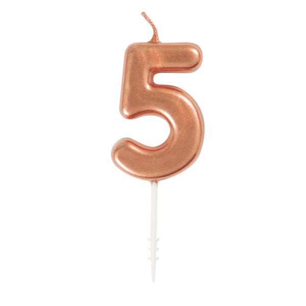 Mini Rose Gold Numerical 5 Pick Candle