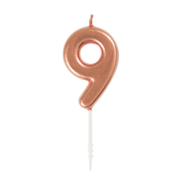 Mini Rose Gold Numeral 9 Pick Candle