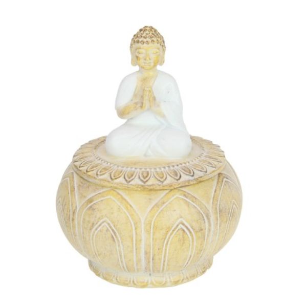 14cm White & Natural Rulai Buddha Trinket Box 2 Asstd