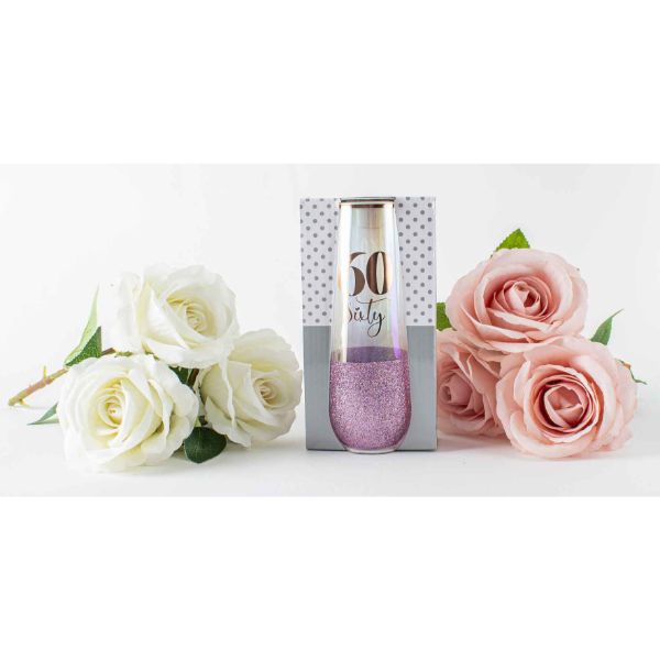 60 Thirty Glittery Colour Stemless Champagne Glass - 180ml