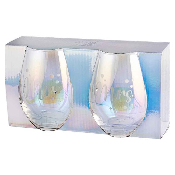 2 Pack Mr & Mrs Stemless Holographic Glass Set - 560ml