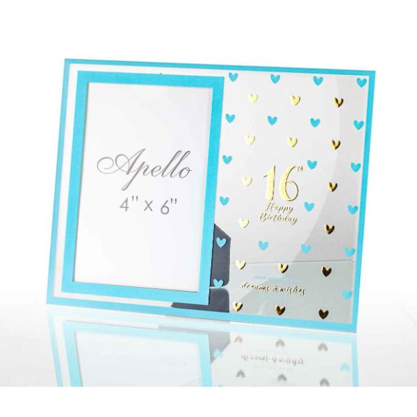16th Sweet Hearts Glass Photo Frame - 18cm x 19cm