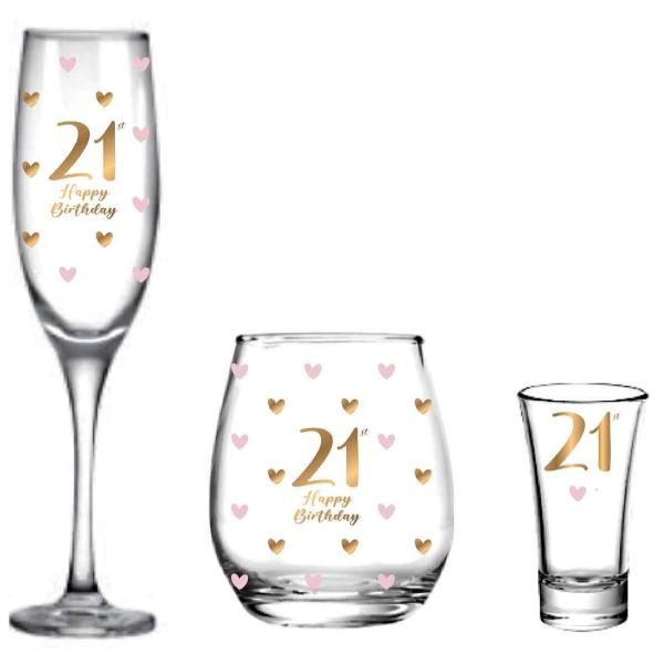 3 Pack 21st Birthday Glass Set