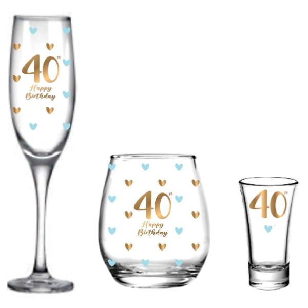 3 Pack 40th Birthday Glass Set