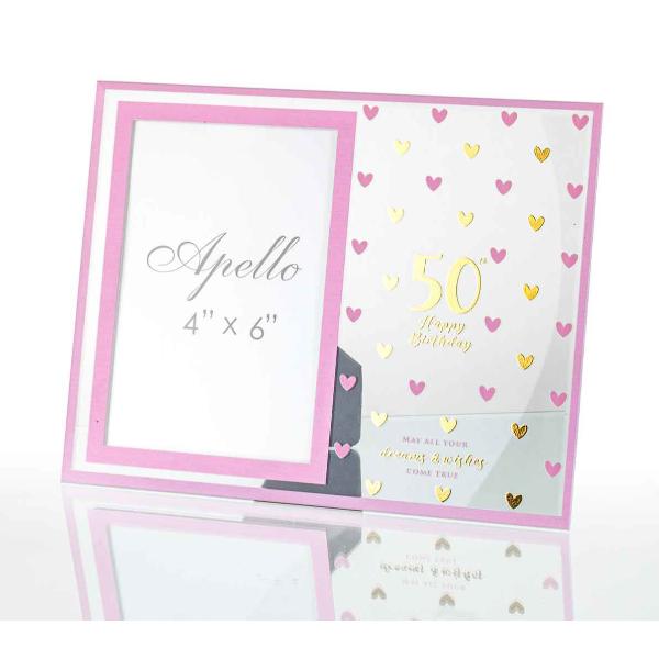 50th Sweet Hearts Glass Photo Frame - 18cm x 19cm