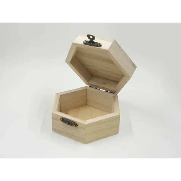 Hexagon Wooden Jewellery Box - 9.7cm x 8.5cm x 5cm
