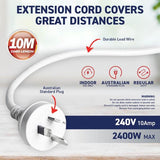 Load image into Gallery viewer, White 240V 10A Max Load 2400W Extension Lead - 10m