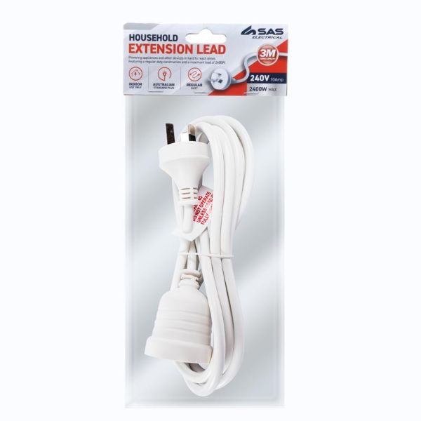 White 240V 10A Max Load 2400W Extension Lead - 3m