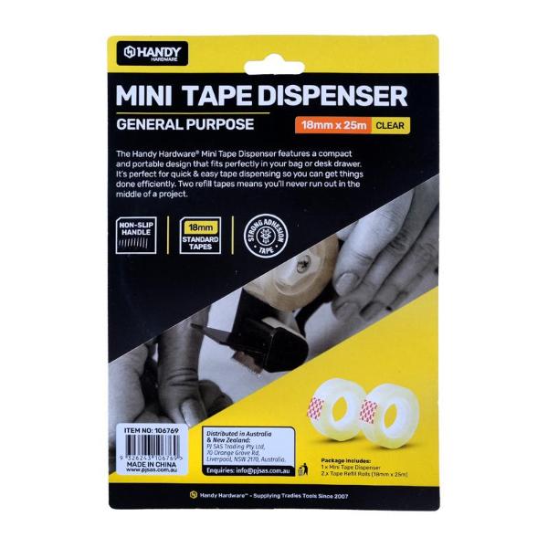 3 Pack Mini Black Tape Dispenser With Tape Rolls