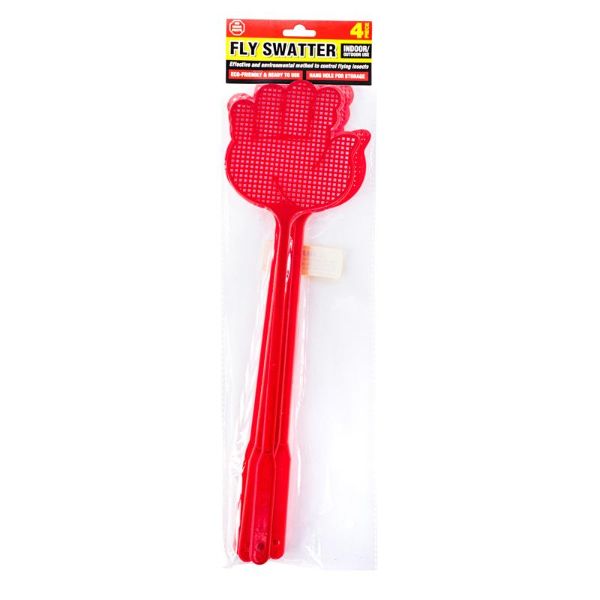 4 Pack Red Fly Swatter - 12cm x 44.5cm