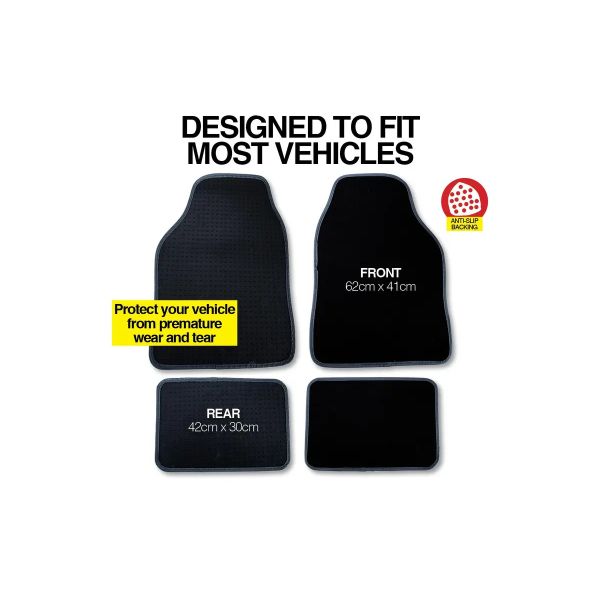 4 Pack Black Checkered Anti Slip Car Floor Mat