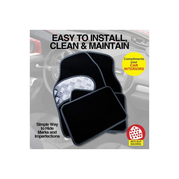 4 Pack Black Checkered Anti Slip Car Floor Mat