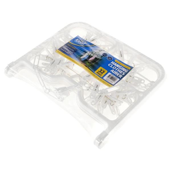 White Plastic Hanging Clothes Airer With 32 Pegs