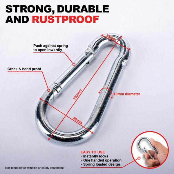 4 Pack Multipurpose Heavy Duty Carabiner Hook Clip - 10cm