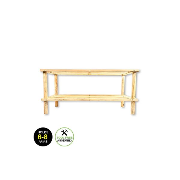 2 Tier Wooden Shoe Rack - 60cm x 25.6cm x 32cm