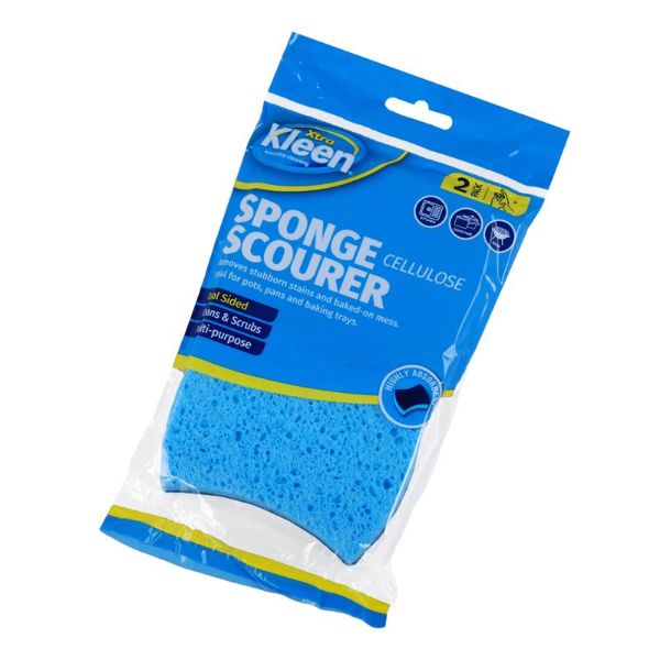 2 Pack Cellulose Sponge With top Scourer - 10cm x 8cm x 2cm