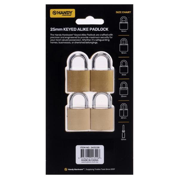 4 Pack Padlock Keyed Alike Padlocks