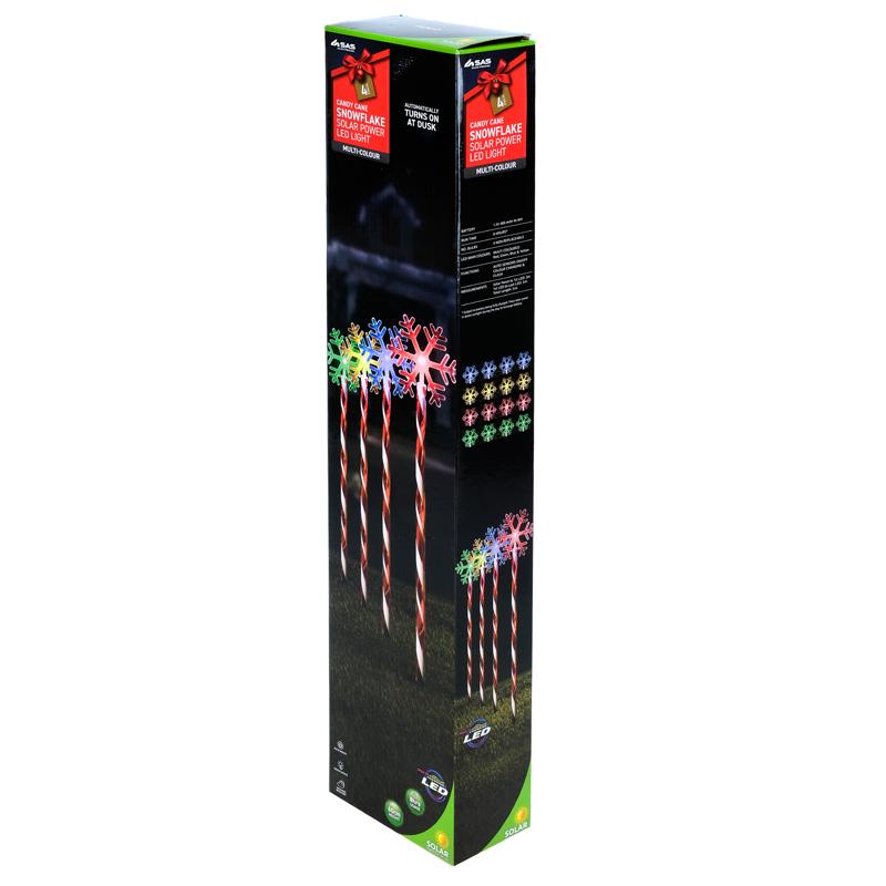 4 Pack LED Snowflake Candy Cane Solar Light Stake - 12cm x 10cm x 60cm