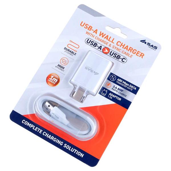 USB-A Wall Charger With Charge & Sync Cable - 100cm