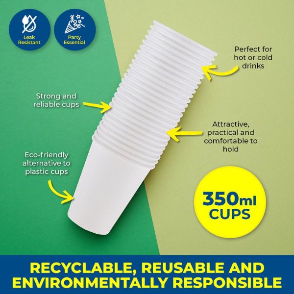 25 Pack White Paper Cups - 350ml