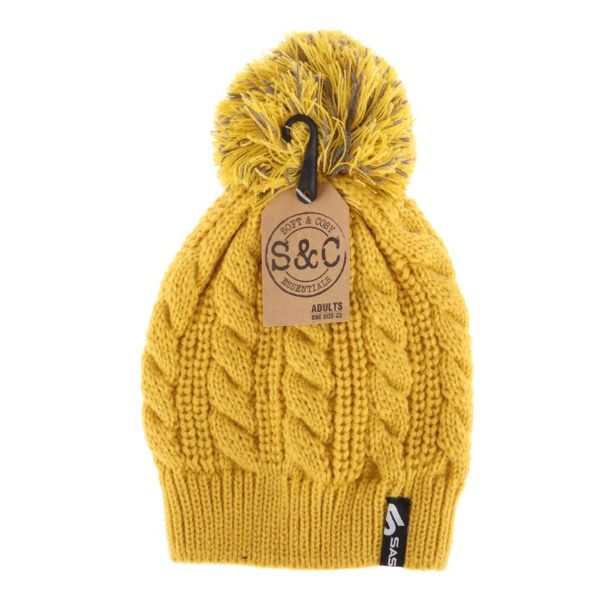 Women Soft & Cosy Pom Pom Cable Knitted Weave Beanie