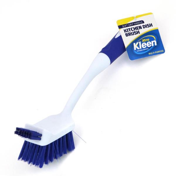 Dual Bristle Head Dish Brush With Soft Grip Handle - 29cm x 4cm x 7cm