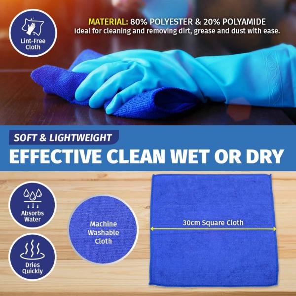 3 Pack Xtra Kleen Microfibre All Purpose Cleaning Cloth - 30cm x 30