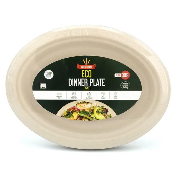 30 Pack Oval Eco Friendly Wheat Straw Dinner Plate - 26cm
