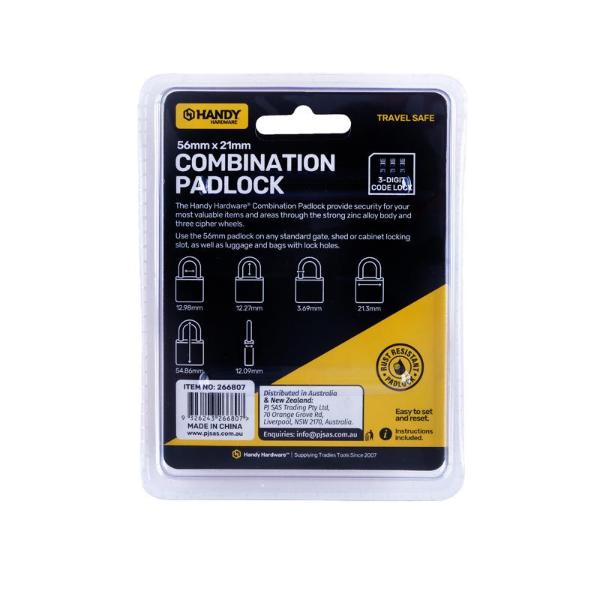 2 Pack Grey 3 Digit Combination Padlock - 5.6cm x 2.1cm