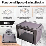 Load image into Gallery viewer, Grey Fabric Foldable 100L Storage Box With Clear Window - 60cm x 42cm x 40cm
