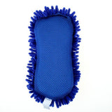 Load image into Gallery viewer, Blue Microfibre Chenille Shaggy Sponge With Mesh Scrubber - 22cm x 10cm x 3.5cm