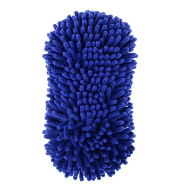 Blue Microfibre Chenille Shaggy Sponge With Mesh Scrubber - 22cm x 10cm x 3.5cm