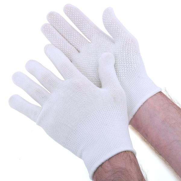 5 Pack White Cleaning Cotton Blend With Dotted Grip Gloves - Medium - Large