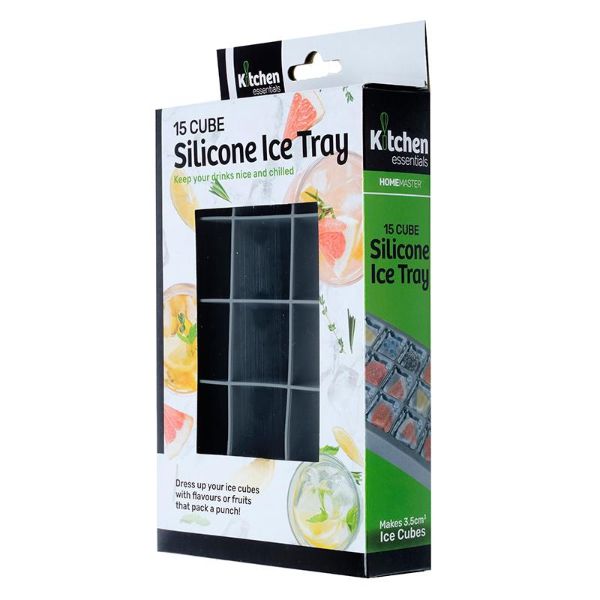 15 Cube Grey Silicone Ice Mould Maker Tray - 18cm x 11.5cm x 3.6cm
