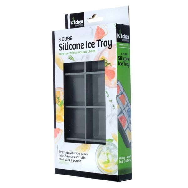 8 Cube Grey Silicone Ice Mould Maker Tray - 21cm x 11.3cm x 2.5cm