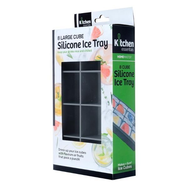 8 Large Cube Grey Silicone Ice Mould Maker Tray - 21cm x 11.3cm x 4.8cm