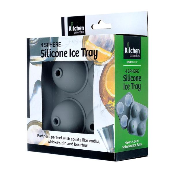 4 Sphere Grey Silicone Ice Tray - 12cm x 12cm x 4.5cm