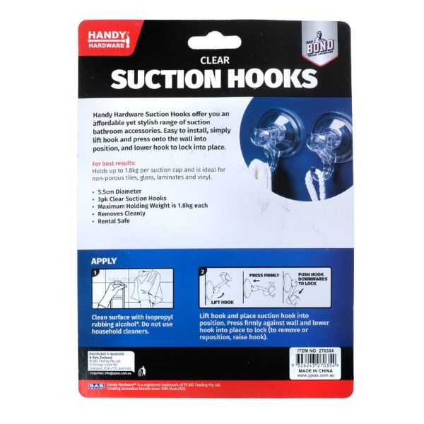 3 Pack Clear Suction Hooks - 5.5cm