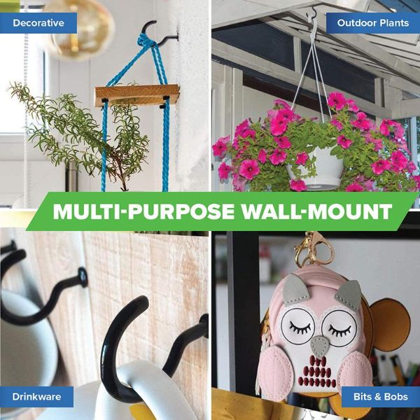 3 Pack Black Round Screw Hook - 11.5cm x 4.5cm