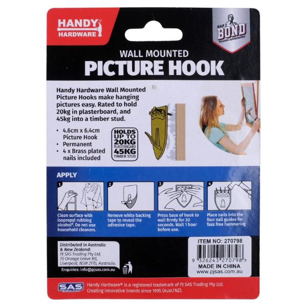 Wall Mounted Picture Hook - 4.6cm x 6.4cm