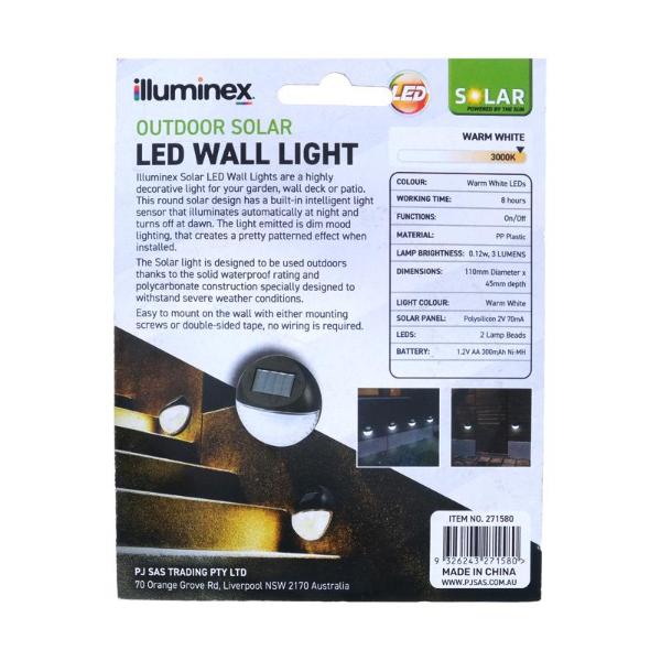 Illuminex Round Black Outdoor Solar Led Wall Warm White Light - 11cm
