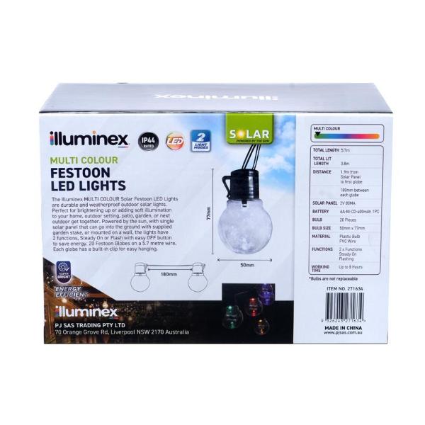 20 Pack Multi Coloured Iluminex Solar Festoon Lights