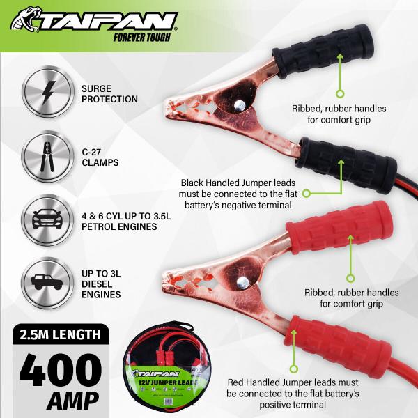 Taipan 400A C-27 Clamps & Surge Protection Jumper Lead Cables - 250cm