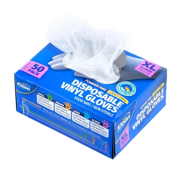 50 Pack X-Large Vinyl Disposable Gloves