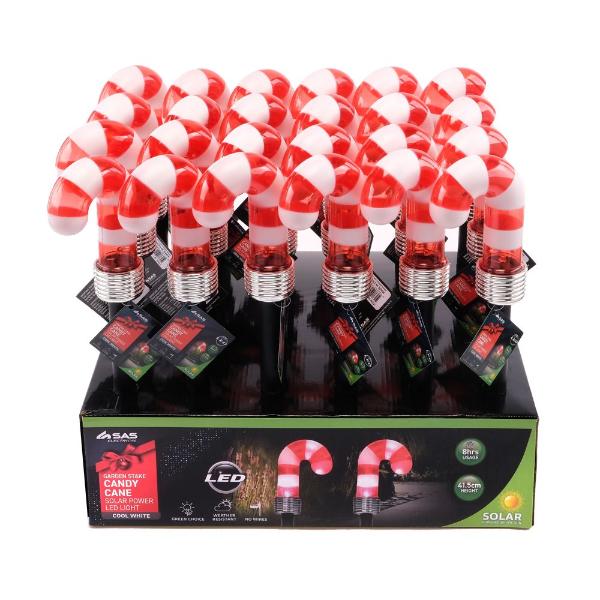 Solar Candy Cane Led Stake Light - 7.5cm x 40cm