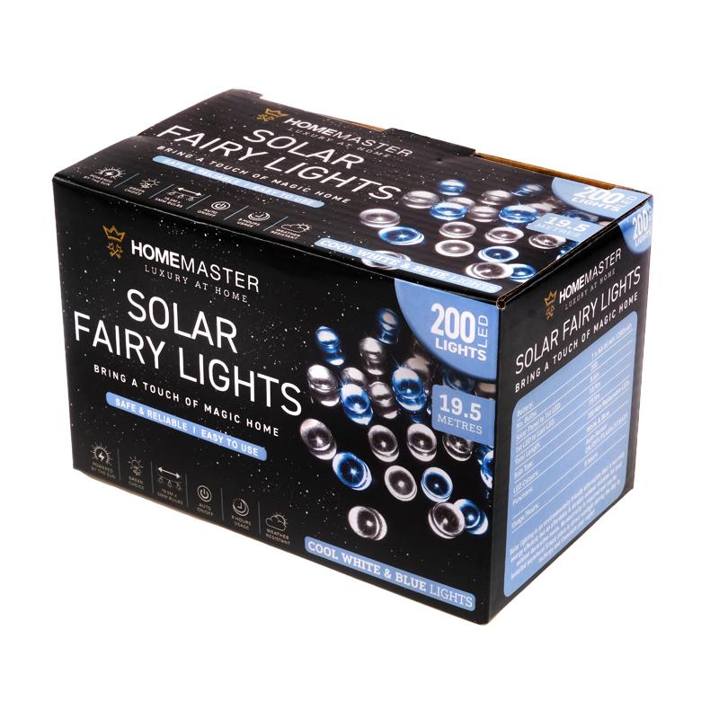 White & Blue Solar Fairy Lights - 19.5m